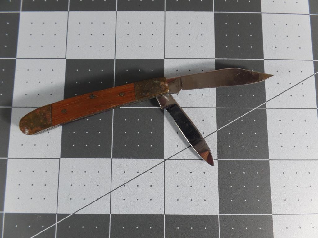 Vintage Barlow Style 2 Blade Pocket Knife Wood Handle Stainless Steel