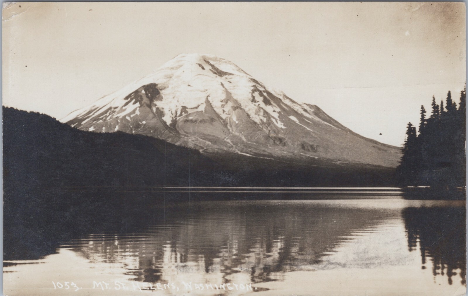 1913 RPPC Postcard Mt. St. Helens Washington Snow-Capped Mountain & Lake