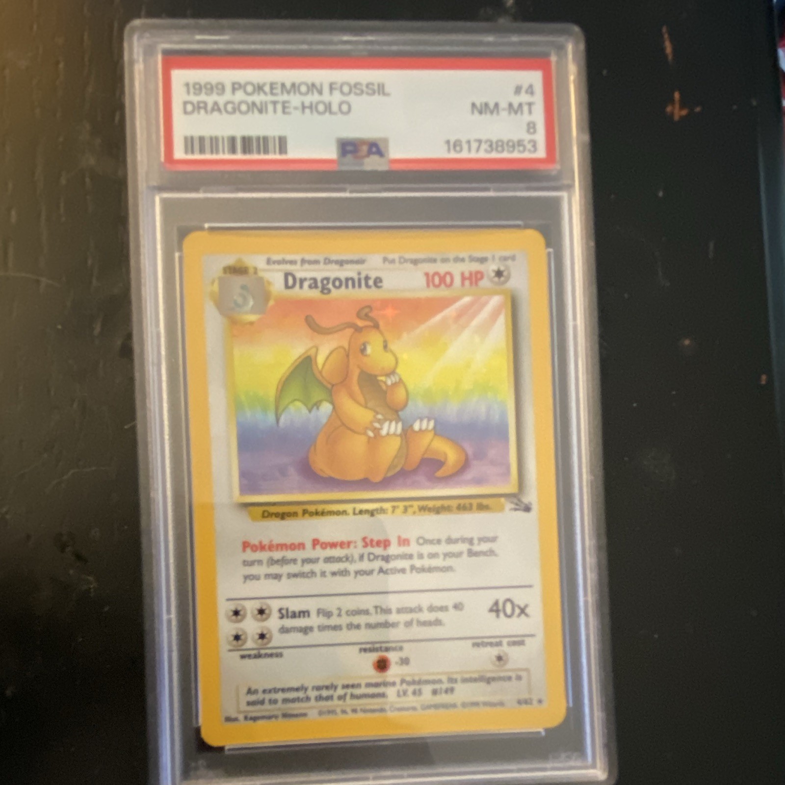 Pokémon Dragonite 1999 Fossil Holo #4 PSA 8 NM-MT Cert 161738953
