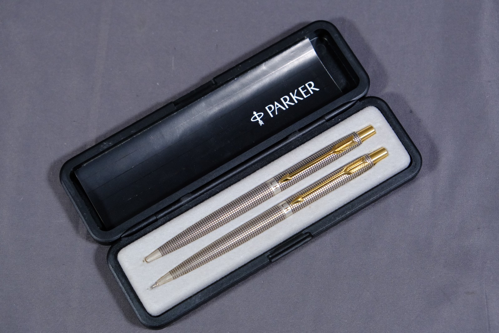 Vintage Sterling Silver Parker 75 Cisele Ballpoint Pen & Pencil Set Mono 