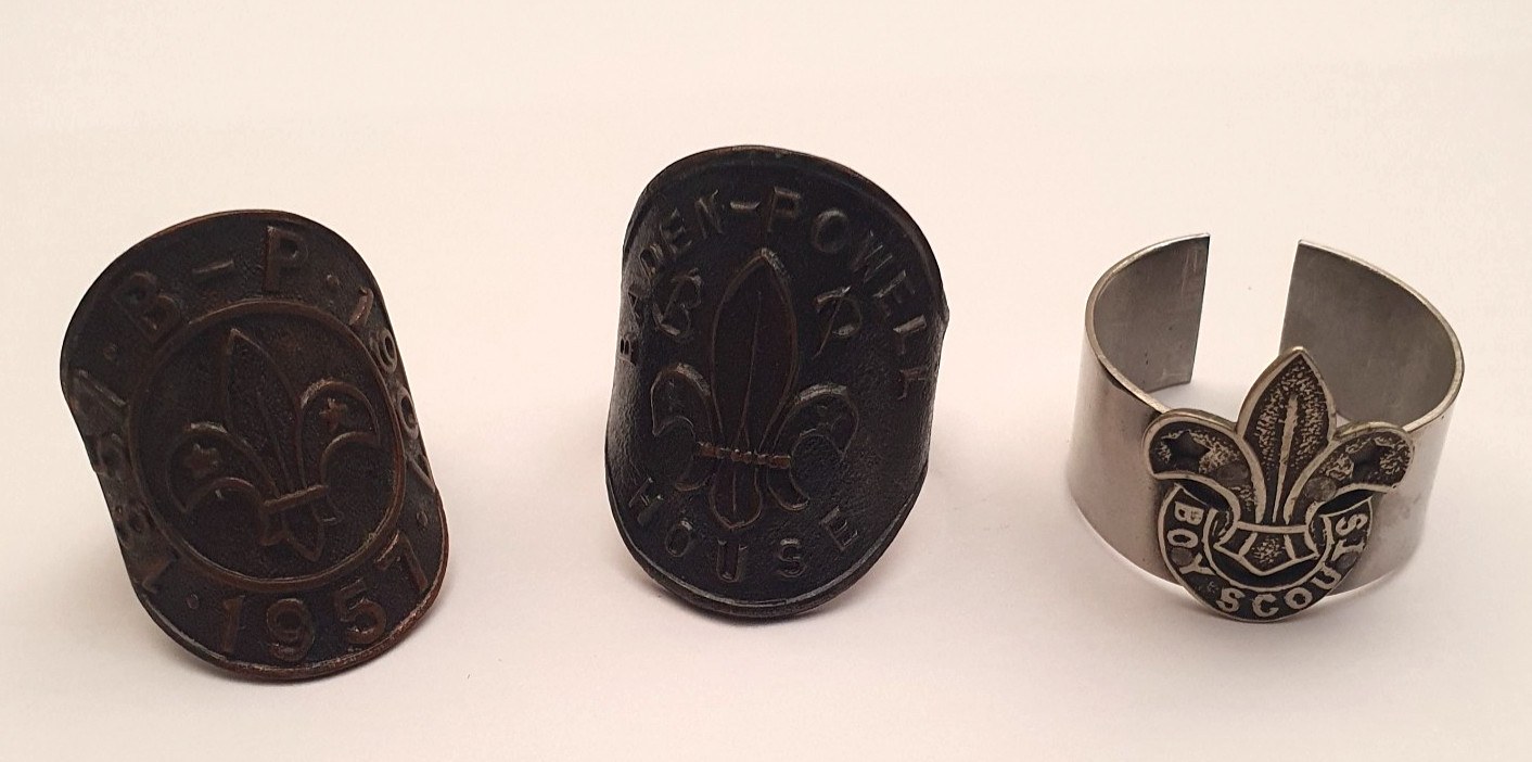3 x Vintage Boy Scouts Neckerchief Slides woggles. B.P 1957 . BP House Woggle