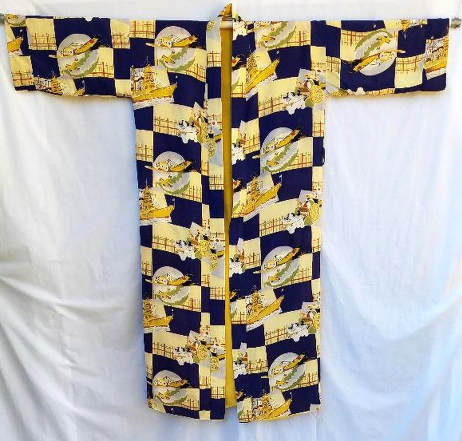 Pre-WWII Japanese Silk Propaganda Kimono, Label: Matsumoto's San Francisco