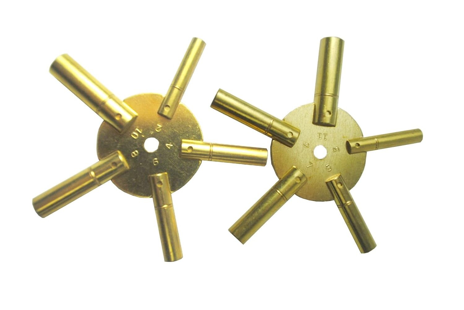 Universal Brass 5 Prong Clock Keys for Winding Clocks - Odd & Even Numbers - 2