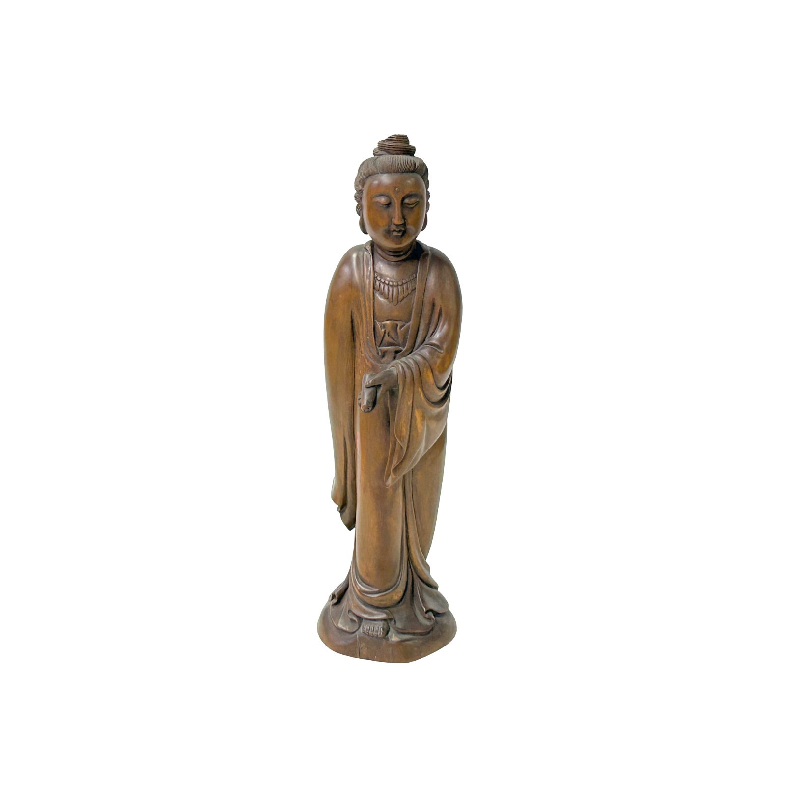 Chinese Boxwood Ancient Dressing Lady Holding Scroll Display Statue ws4899
