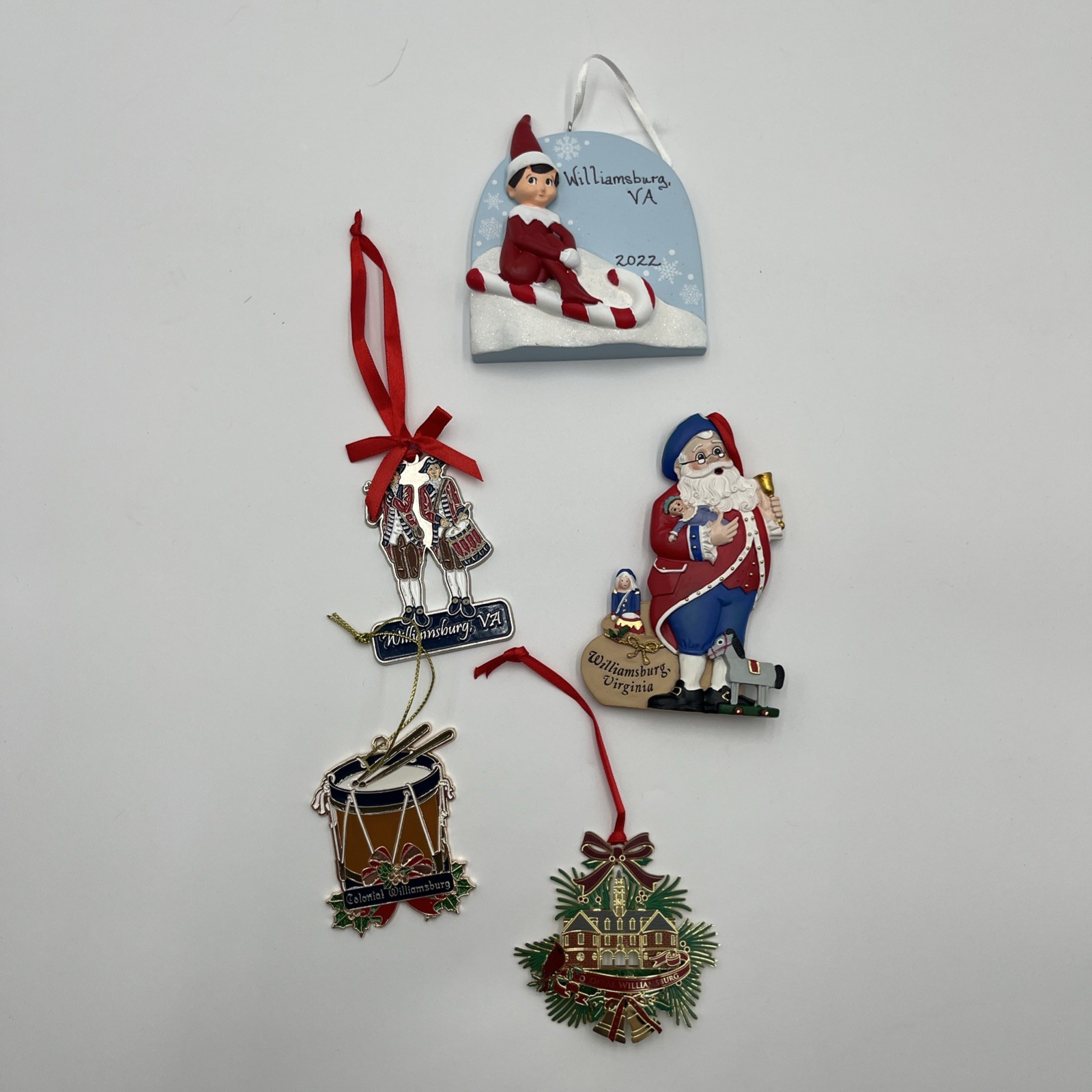 Colonial Williamsburg Virginia Lot Of 4 Christmas Ornaments Drums Santa Soldiers