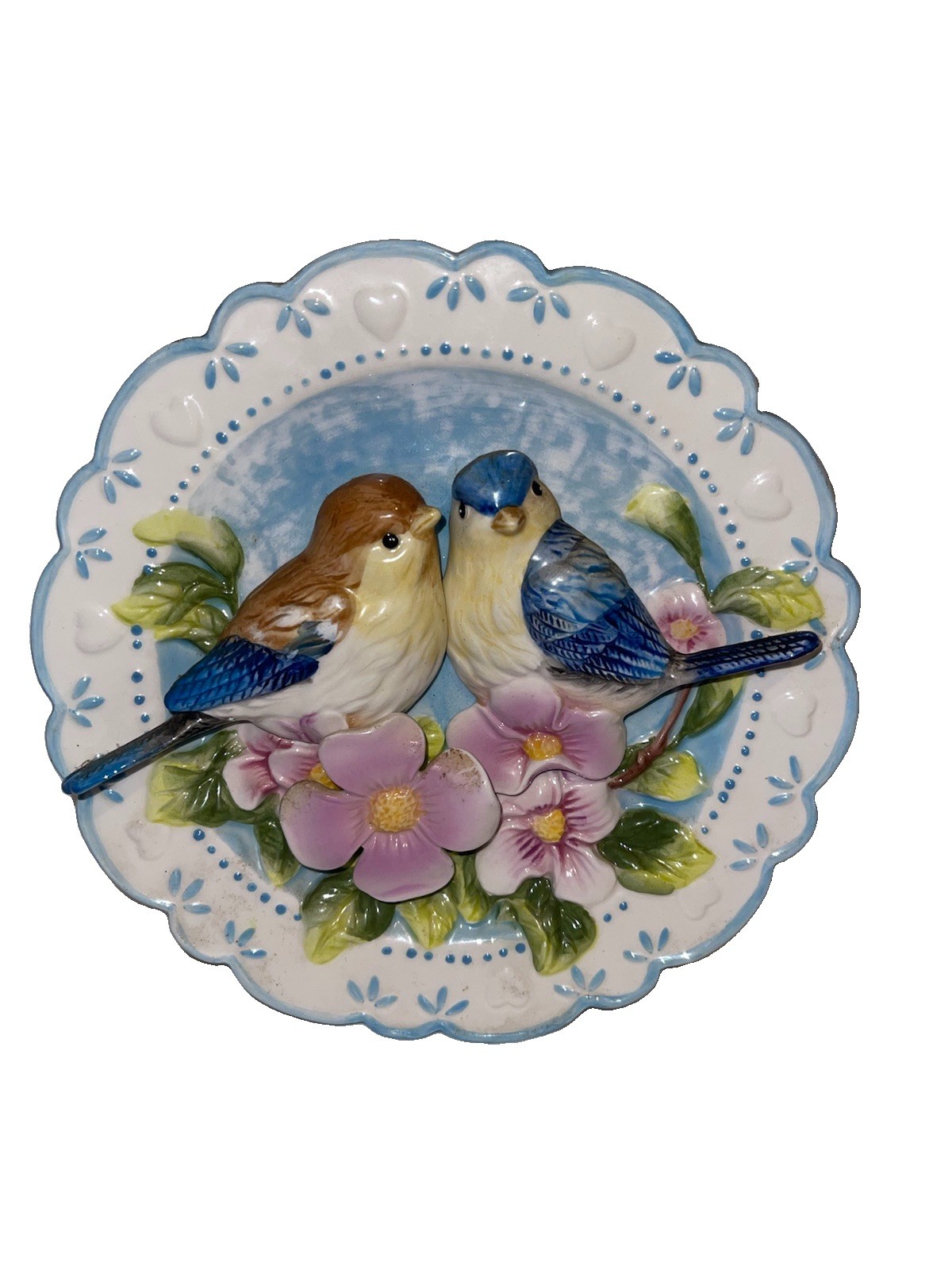 Nice Vintage 3D Bird Plate Ganz Pink Flowers 