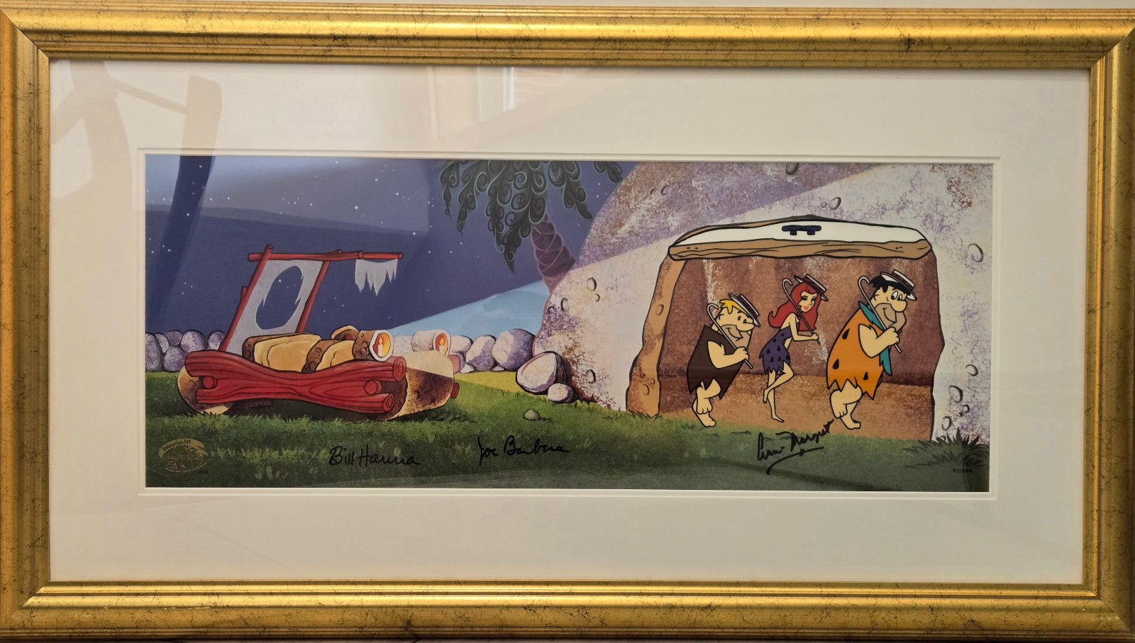 RARE Flintstones Animation Cel Triple Signed Hanna Barbera Ann Margret COA Park