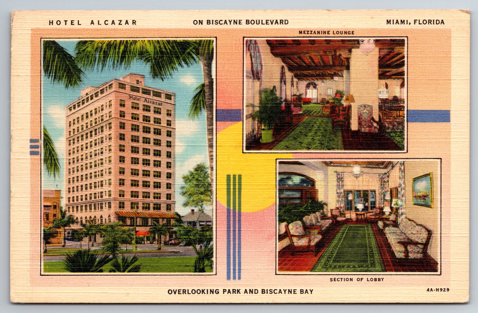 Vintage Postcard Florida FL Miami Biscayne Boulevard Hotel Alcazar c1943 -2806