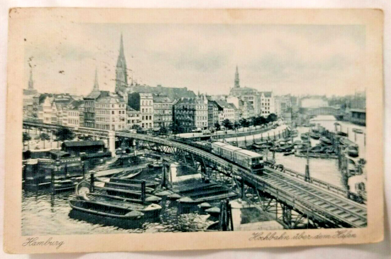 Early 1900s Vintage German Postcard Hamburg uber dem Hafen (Hamburg port)