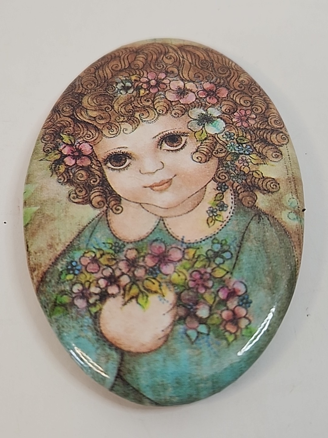 Vintage 1970s Big Eye Girl Pocket/Purse Mirror, Kitsch Flower Child, Retro Boho