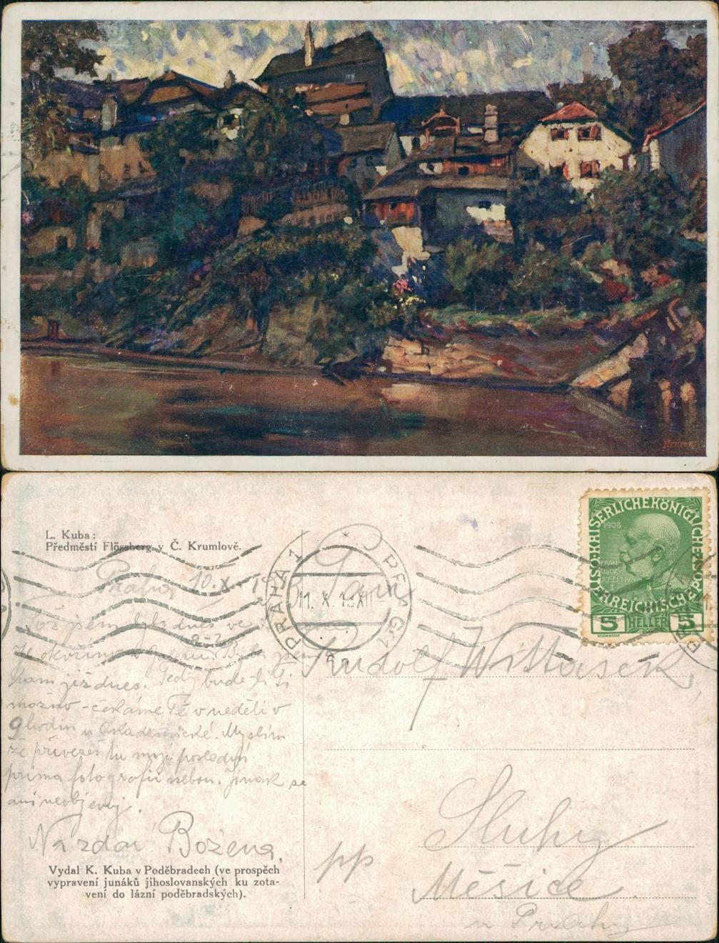 Raft Mountain Bohemian Krumlov Plešivec Český Krumlov Artist Card by L. Cuba 1913