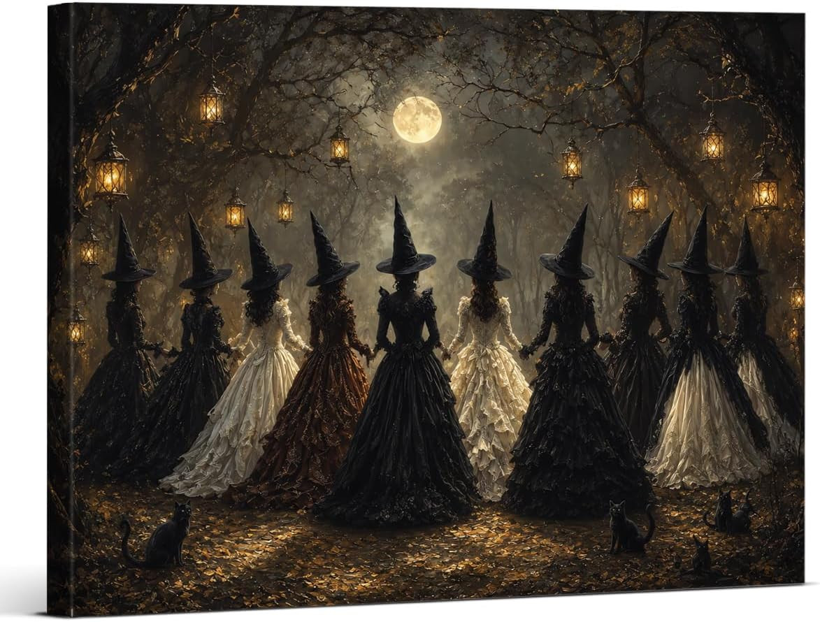 Gothic Witch Coven Halloween Wall Art Moody Witches Halloween Wall Decor