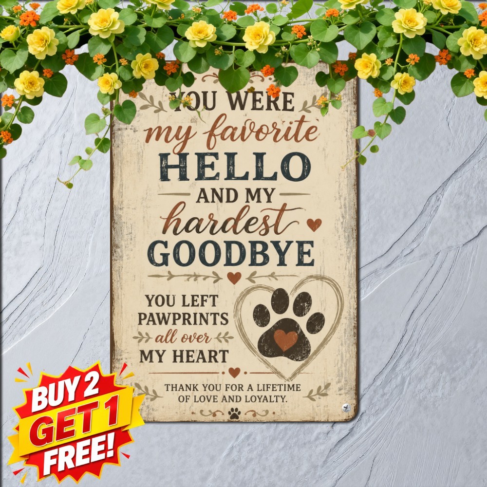 Pawprints Left Behind Memorial Pet Dog Remembrance Retro Metal Tin Sign 8x12