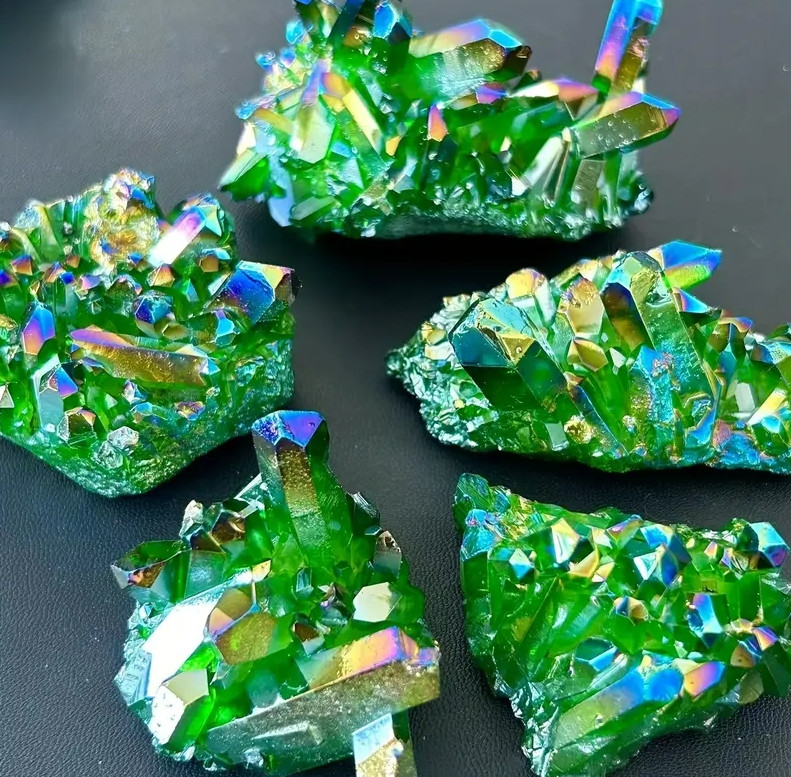80-100g Aura Green Quartz Crystal Cluster Specimen Healing Reiki Ornaments Gift