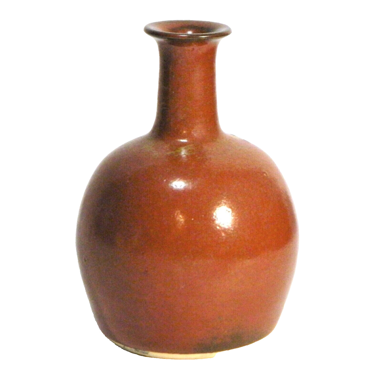 Vintage Artist Signed Pottery Vase Red Brown Long Neck