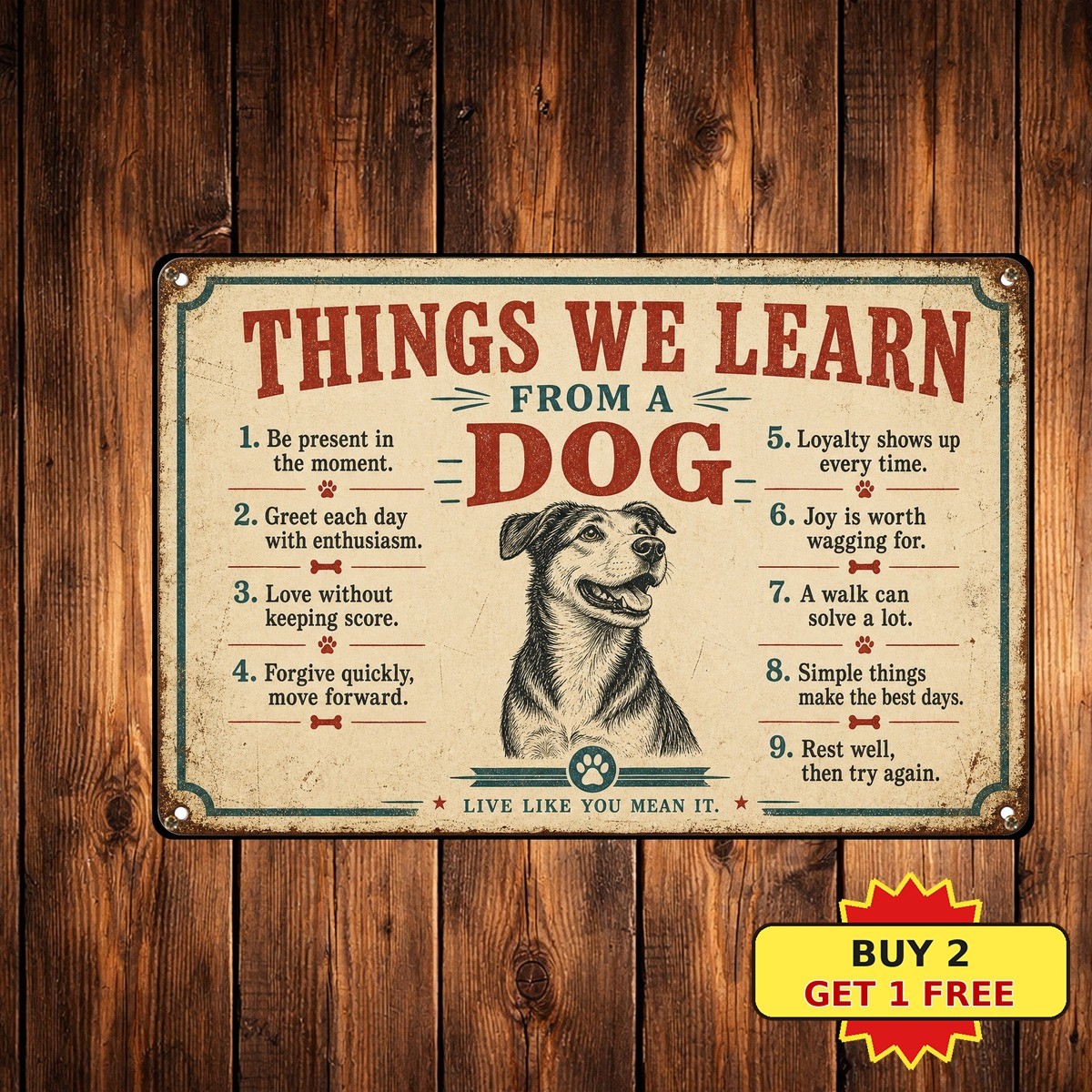 Things To Learn From Dog Inspirational Pet Owner Quote Puppy Metal Tin Sign Art