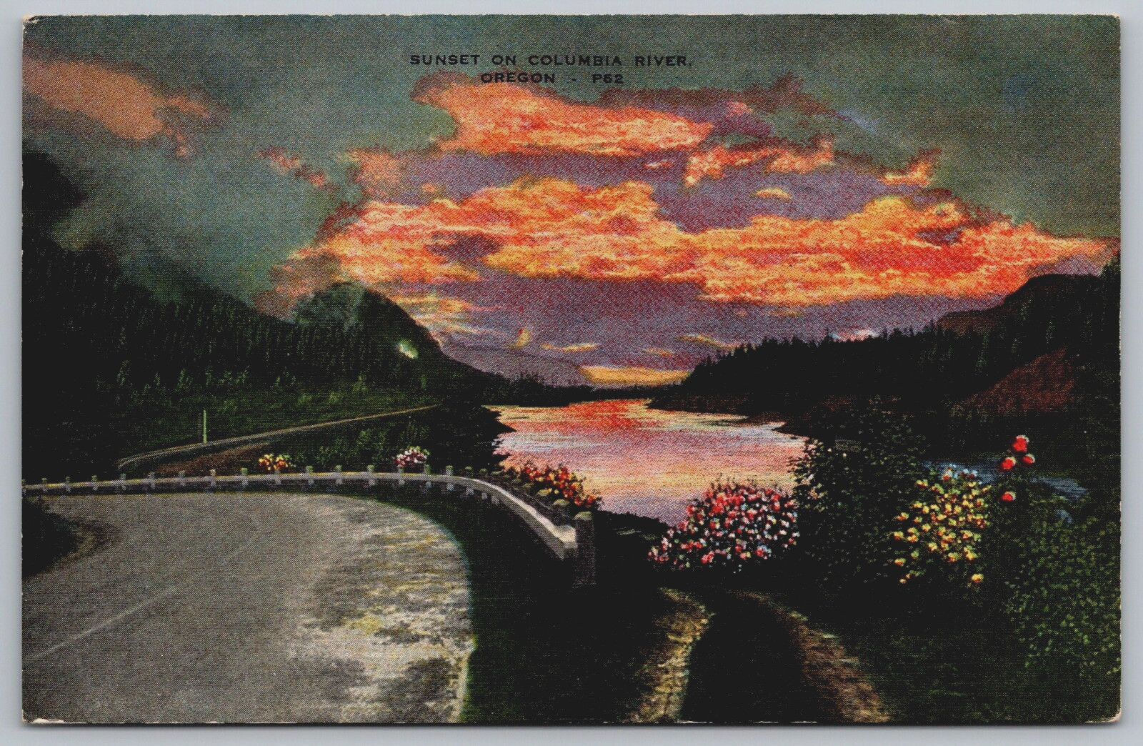 Postcard Sunset On Columbia River Oregon Unposted