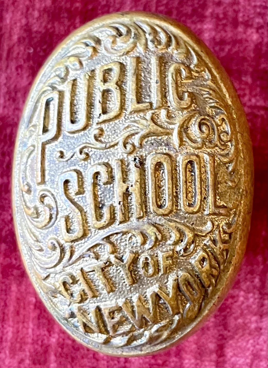 Antique Public School City of New York Bronze Brass Ornate Embossed Doorknob