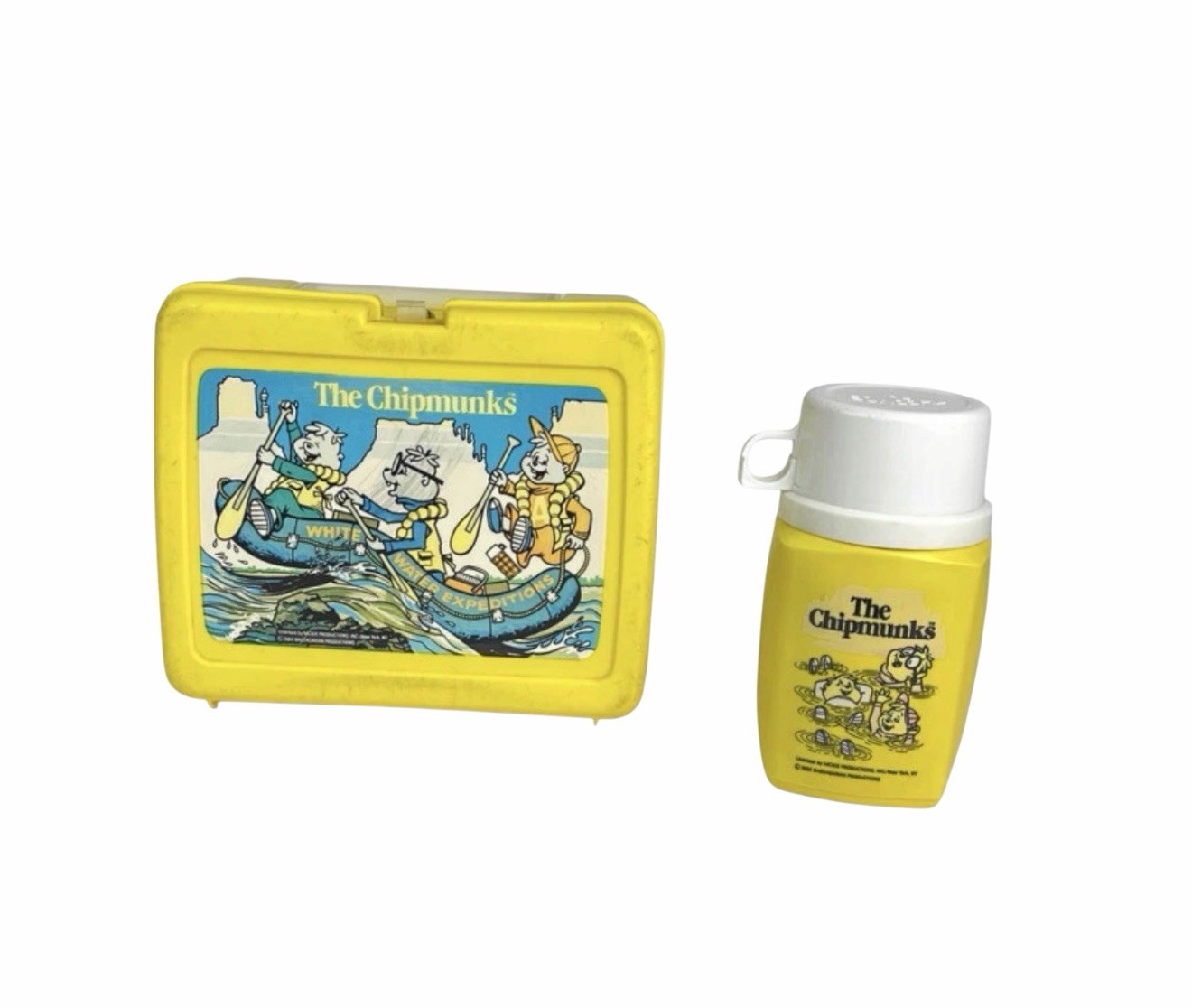 Vintage 1983-1984 The Chipmunks Yellow Plastic Lunch Box & Thermos USA