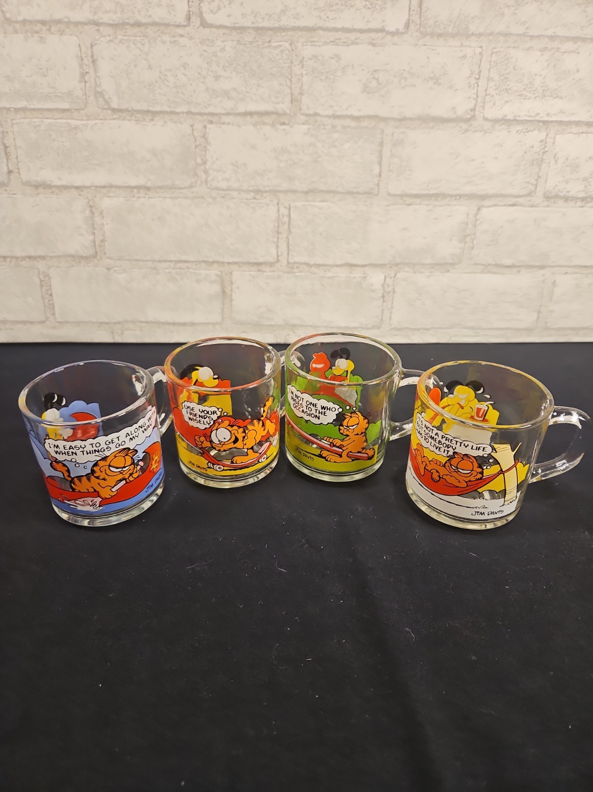Set Of 4 1978-1980 McDonald’s Clear Garfield And Odie Mug Vintage 3.5” Tall
