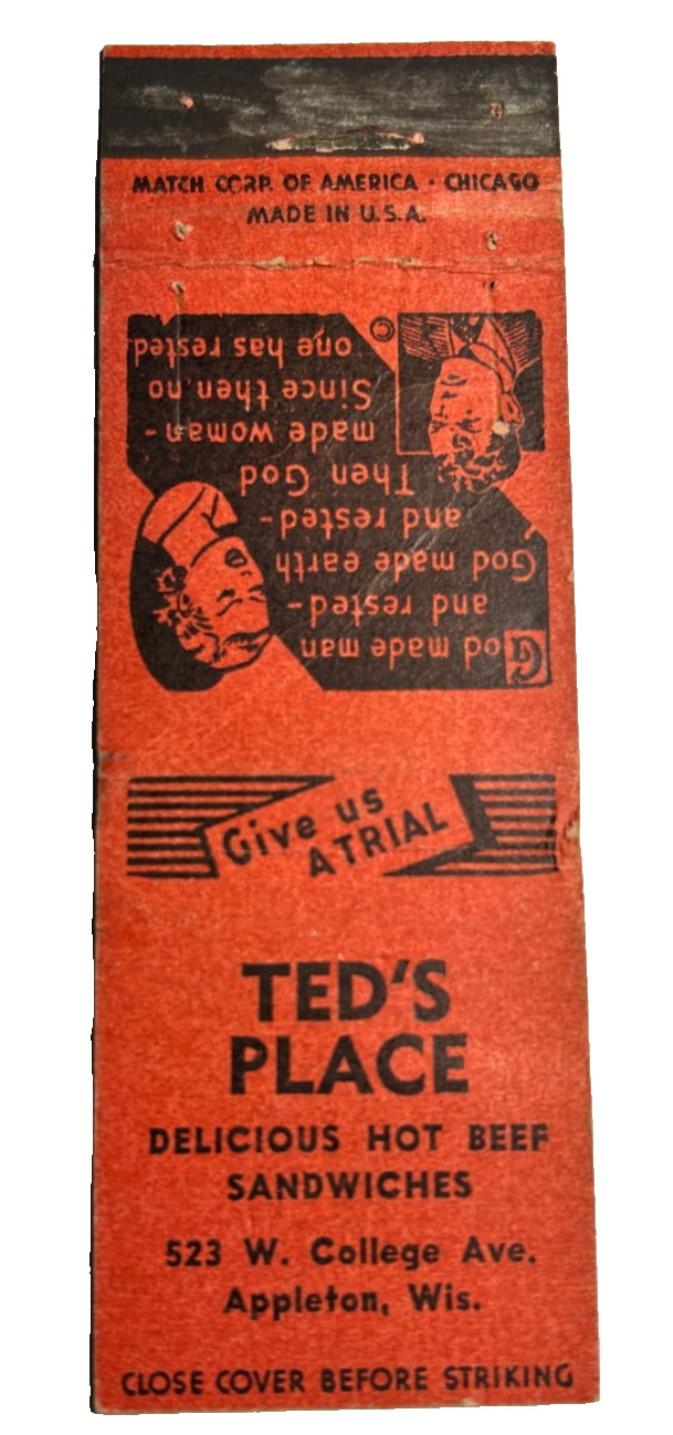 TED\'S PLACE Matchbook Matchcover - APPLETON, WISCONSIN