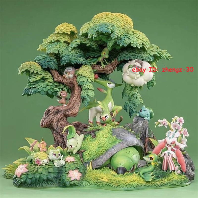 H35CM Chikorita Statue Painted Figure GK Anime Model Collectibles Box Xmas Gift