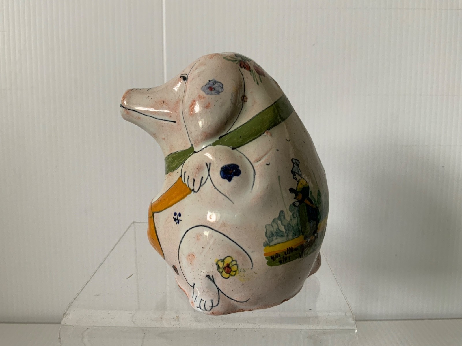 VINTAGE FRENCH FAIENCE POTTERY PIG MONEYBOX - QUIMPER INTEREST VINTAGE FRENCH FAIENCE POTTERY PIG MONEYBOX - QUIMPER INTEREST