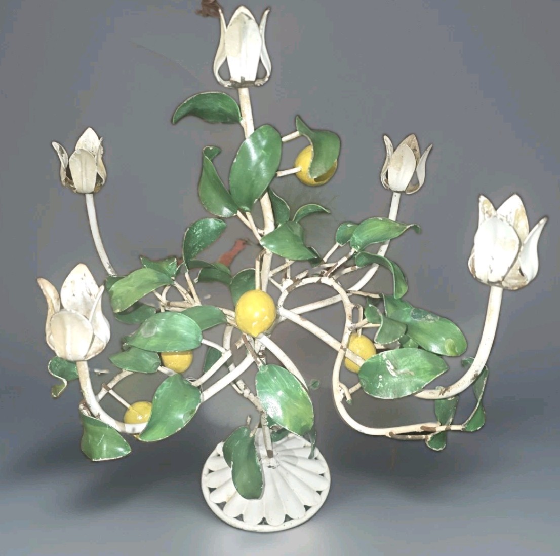 Vintage Italian Italy Toleware Tole Candle Holder Cottage 1950s