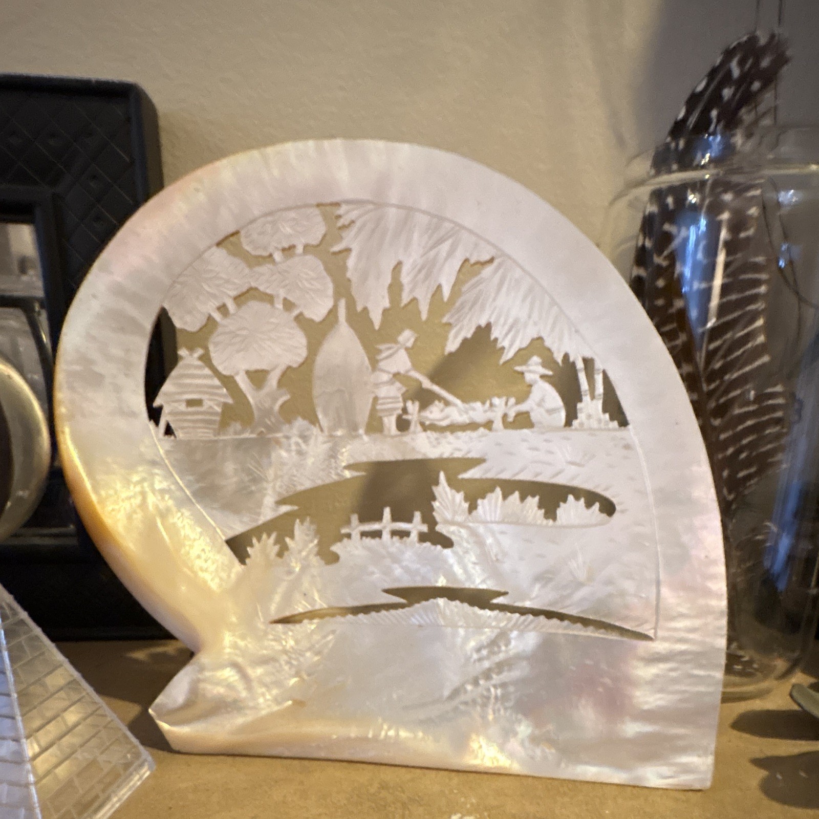 Vintage Chinese Carved Mother Of Pearl Shell Vintage Chinese Carved Mother Of Pearl Shell
