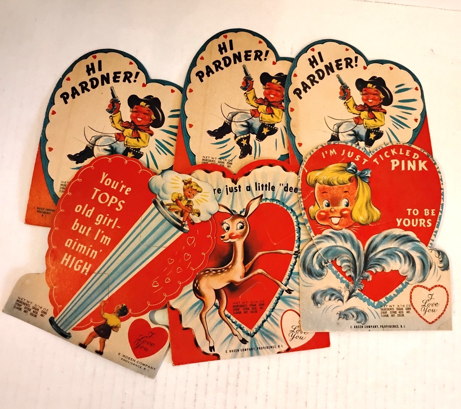 Vintage Valentine Lot. Rosen Lollipop Cards. Uncut, Unmarked