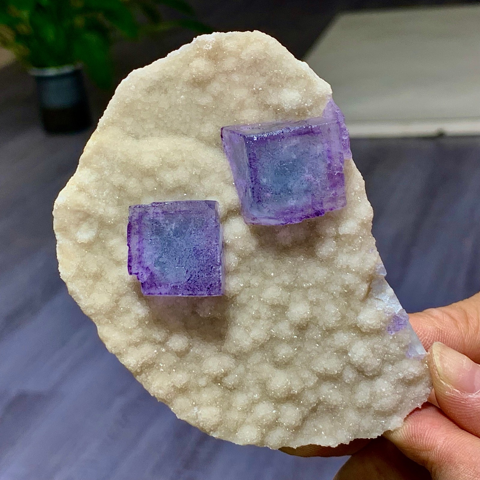 168G Natural Rare transparent  purple cubic fluorite mineral crystal /China