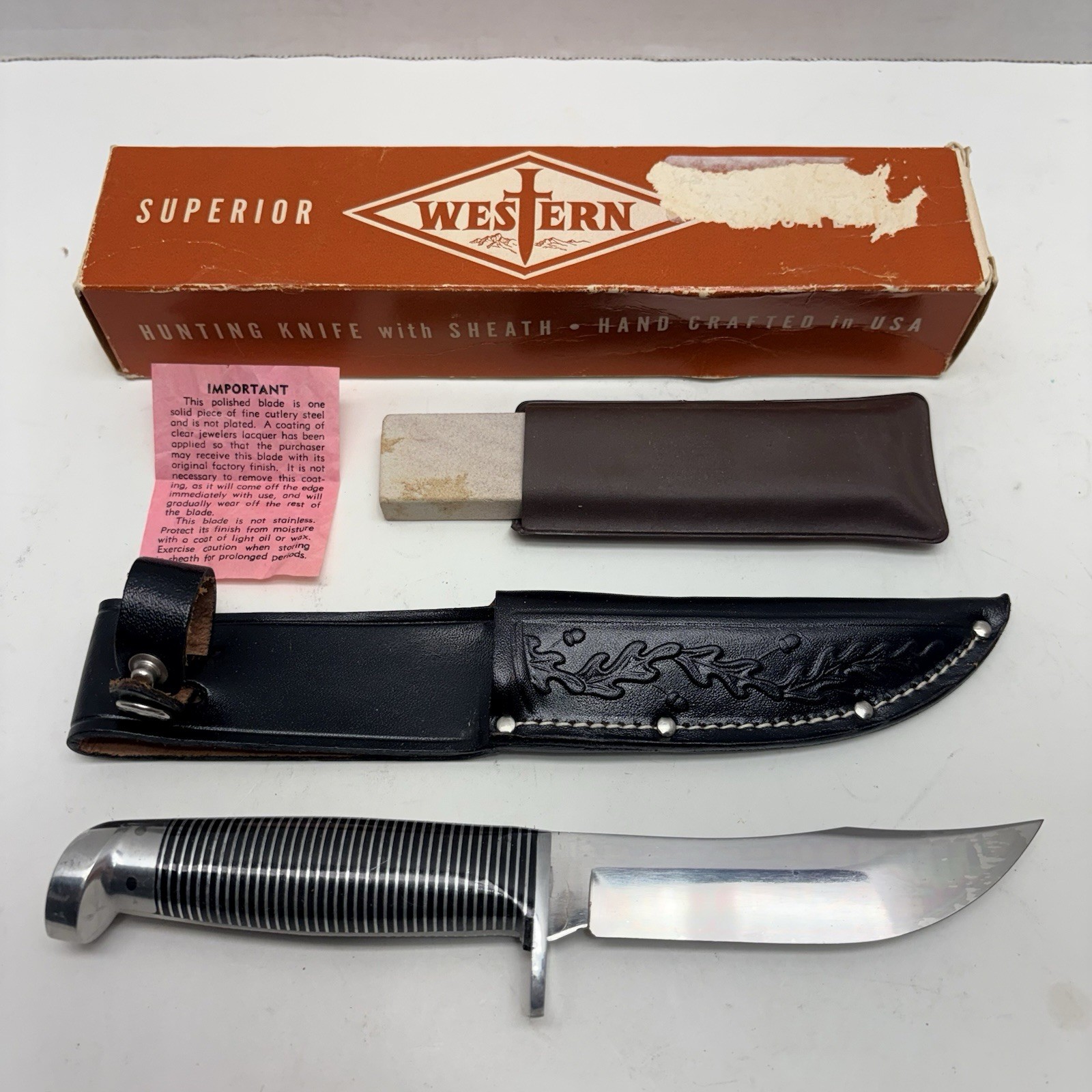 Vtg Western F66 Black Beauty Hunting Knife & Sheath 4