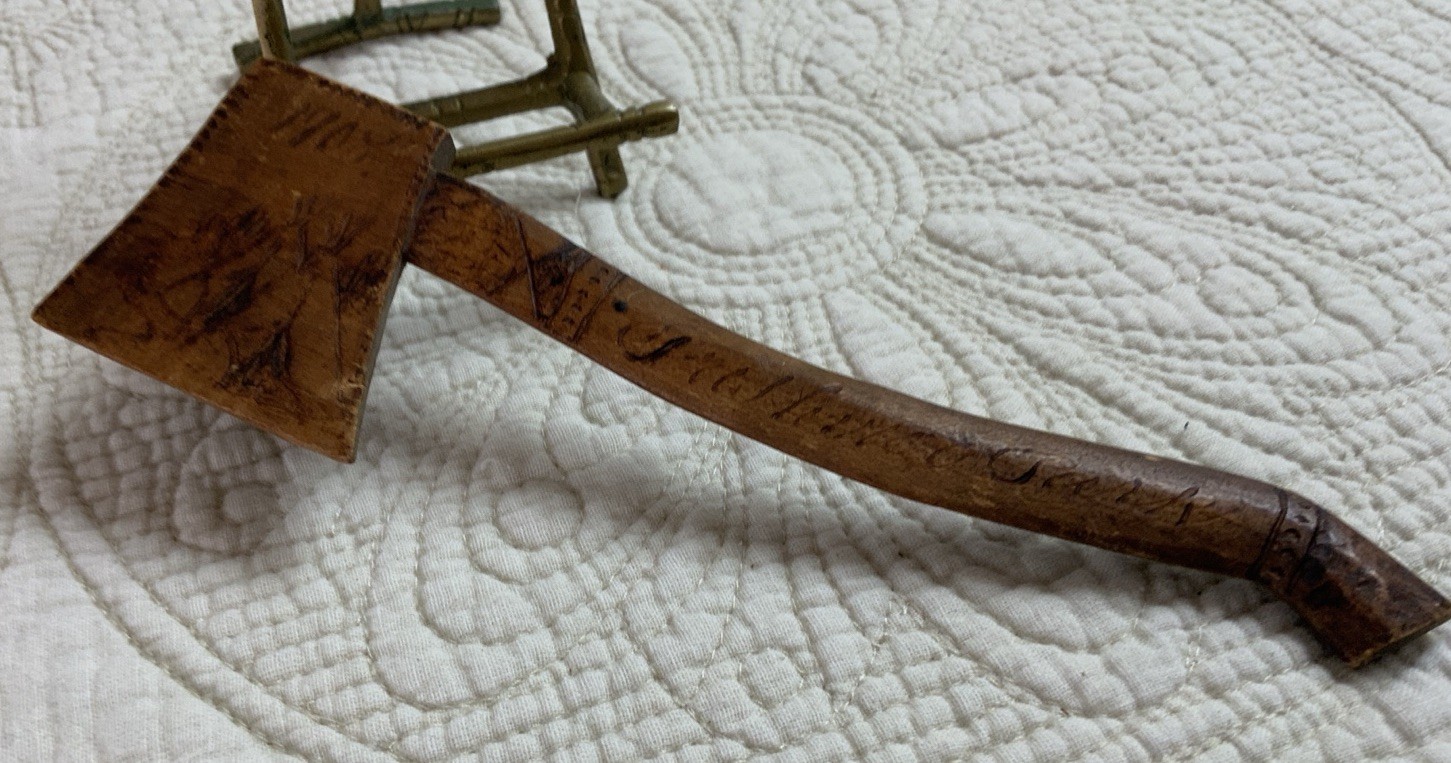 Antique Souvenir Hatchet, Wood, 1908, Wood Burned Tee Pees, Primitive, USA