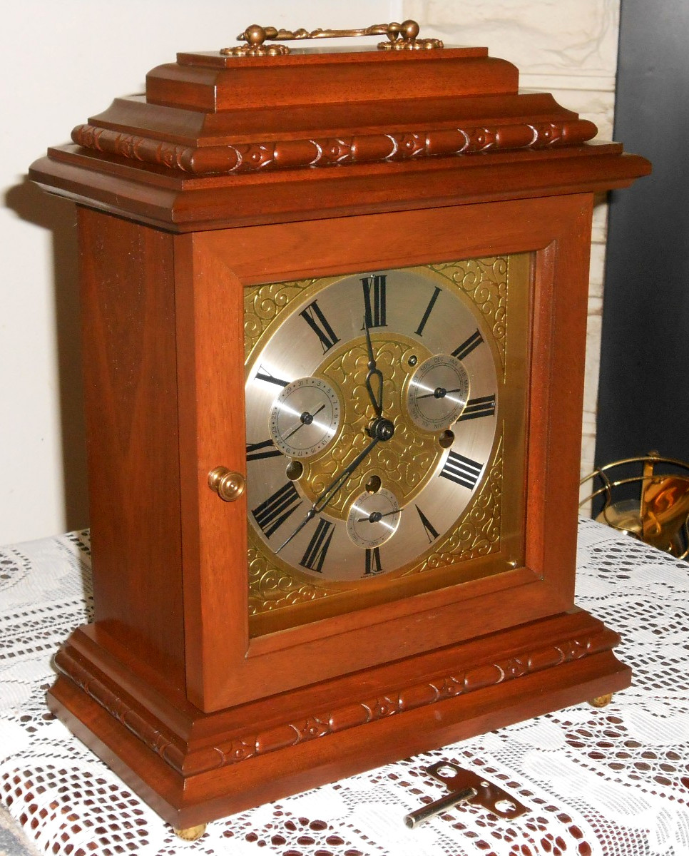 FRANZ HERMLE MANTEL CLOCK WESTMINSTER CHIME 8-DAY W/DAY, DATE & MONTH DIALS