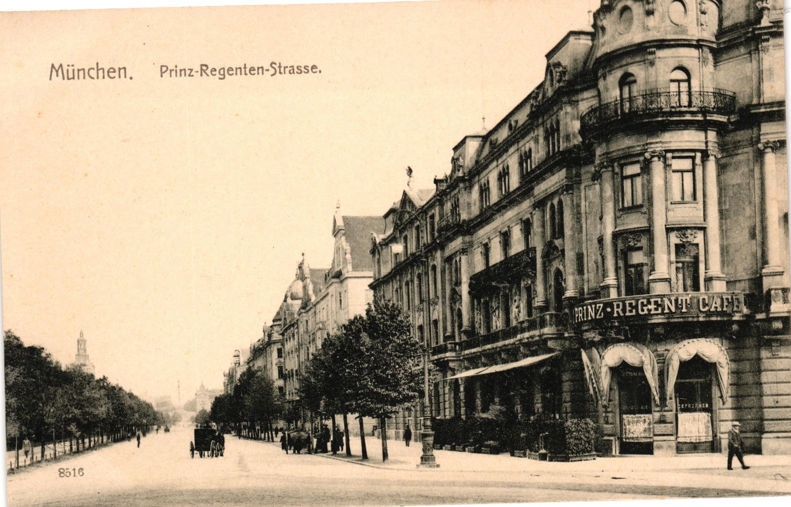 Vintage Munich Germany Prinz-Regenten-Strasse Street Scene Postcard