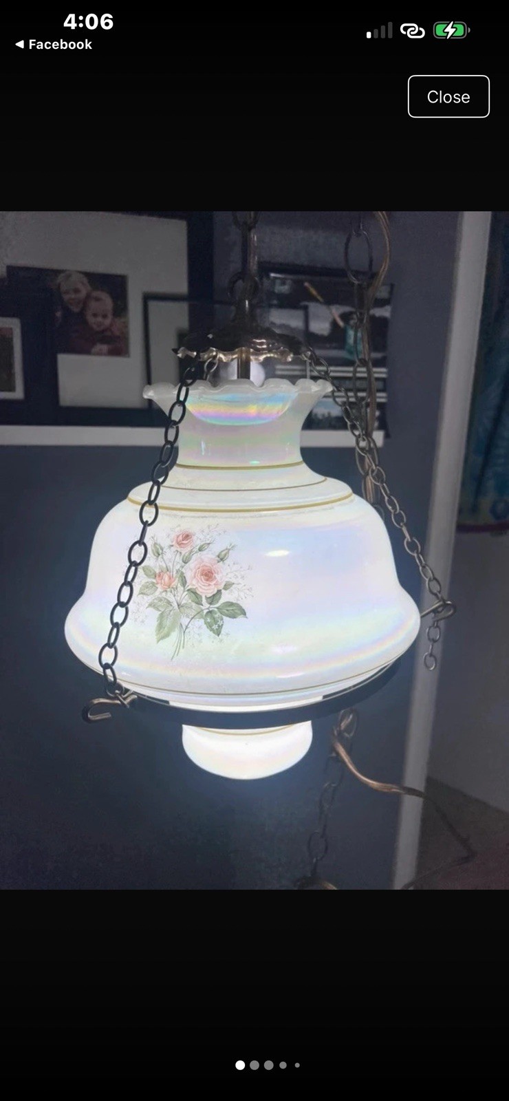 Vintage 1970s Floral Swag Lamp Light Chain Ceiling Cottage Core Granny Core
