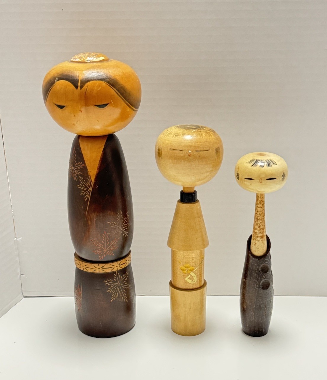 Japanese Kokeshi Wooden Doll Lot of 3 Vintage Japanese Folk Art
