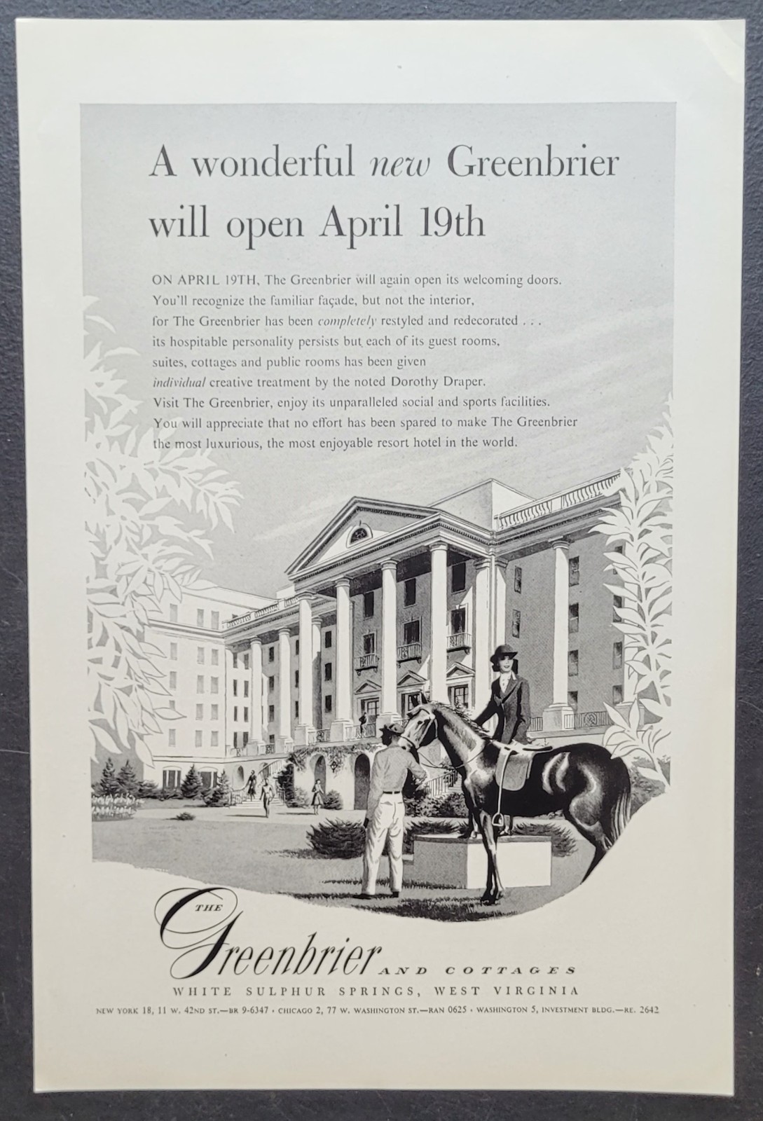 1948 Greenbrier and Cottages Grand Opening West Virginia Vintage Print Ad a198
