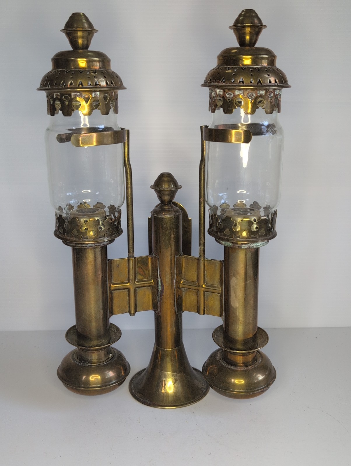Vtg PENCO Brass Double Railway Carriage Lamp Sconce Candle Holder 