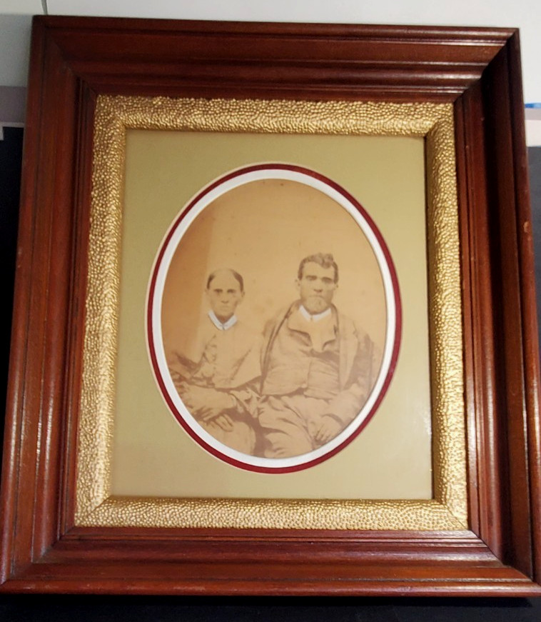 Victorian Walnut Eastlake Frame Gilt Stipple Liner Sepia Portrait Man Woman