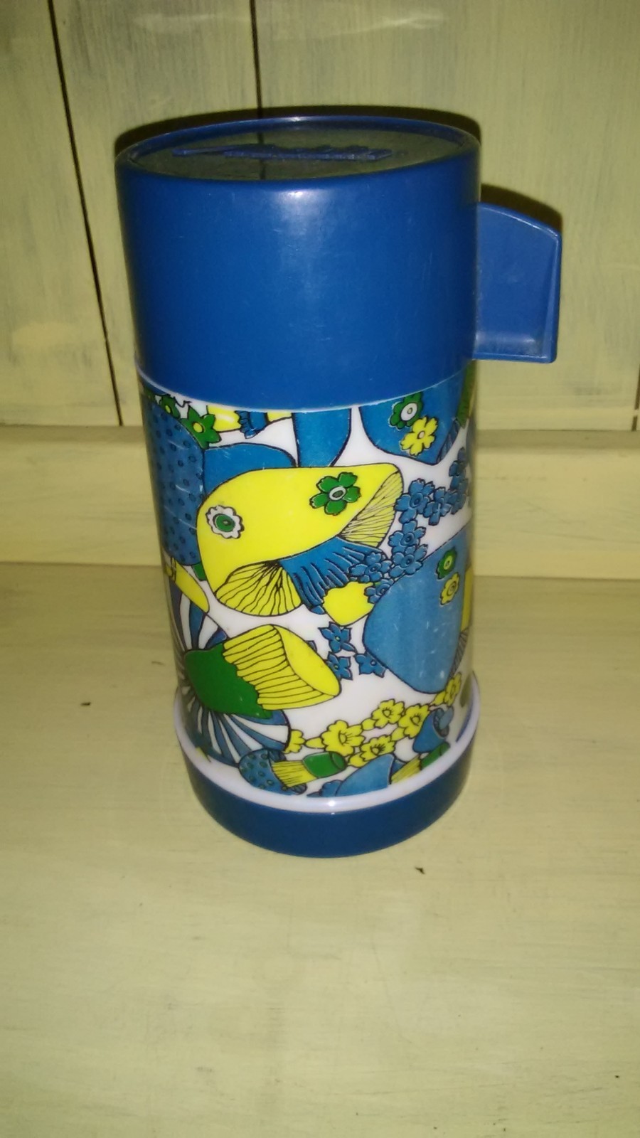 VTG 1970s Aladdin Thermos Retro Boho Magic Mushroom Blue Green YellowPsychedelic