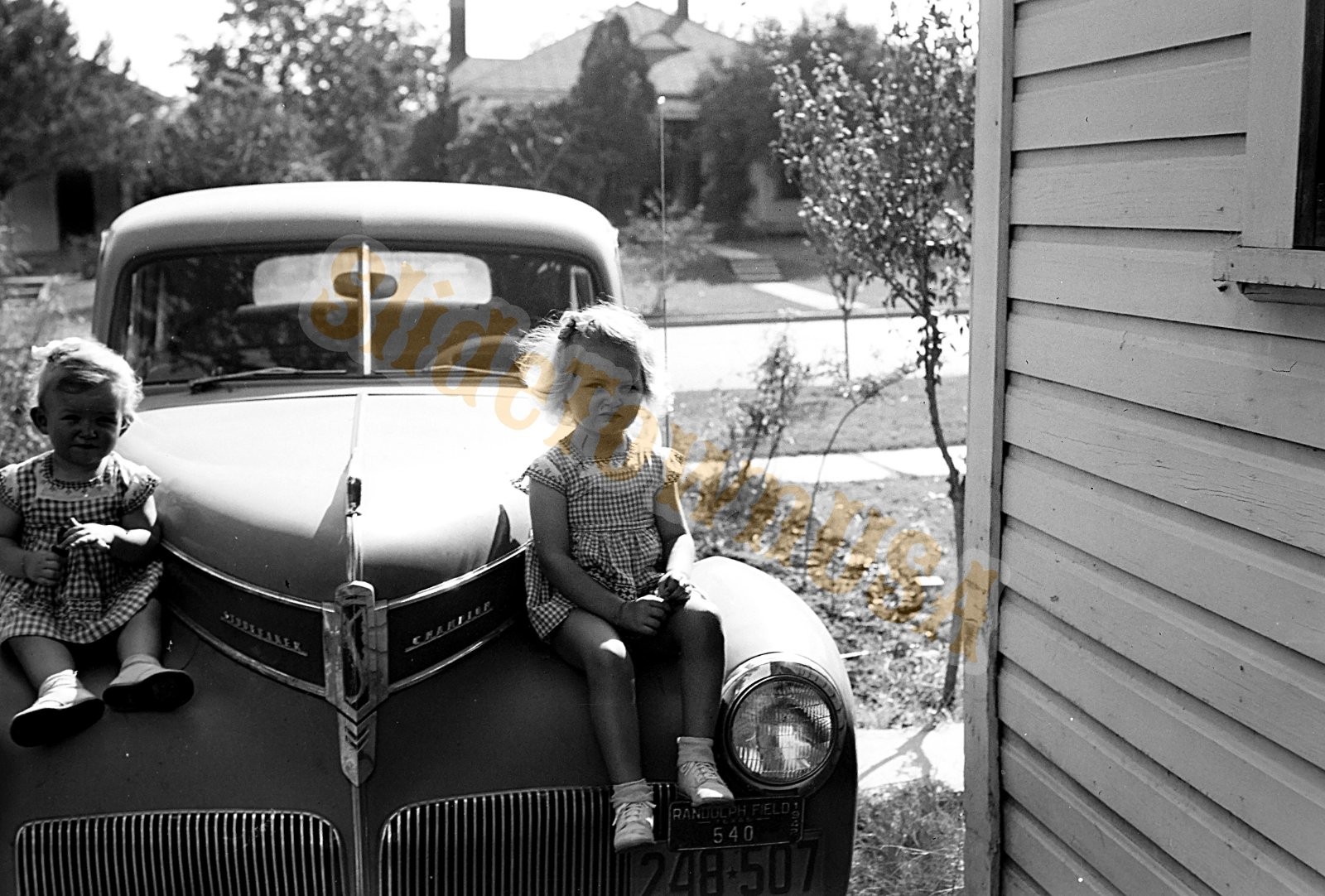 Vtg 120 B&W Negative Kids Sitting on Classic Car N-1530