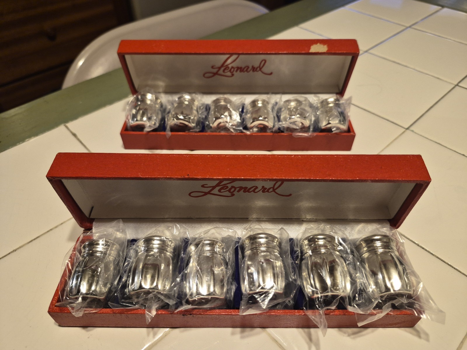 VTG Leonard Japan Salt Pepper Mini Shakers 12 Pieces Silver Plated Original Box