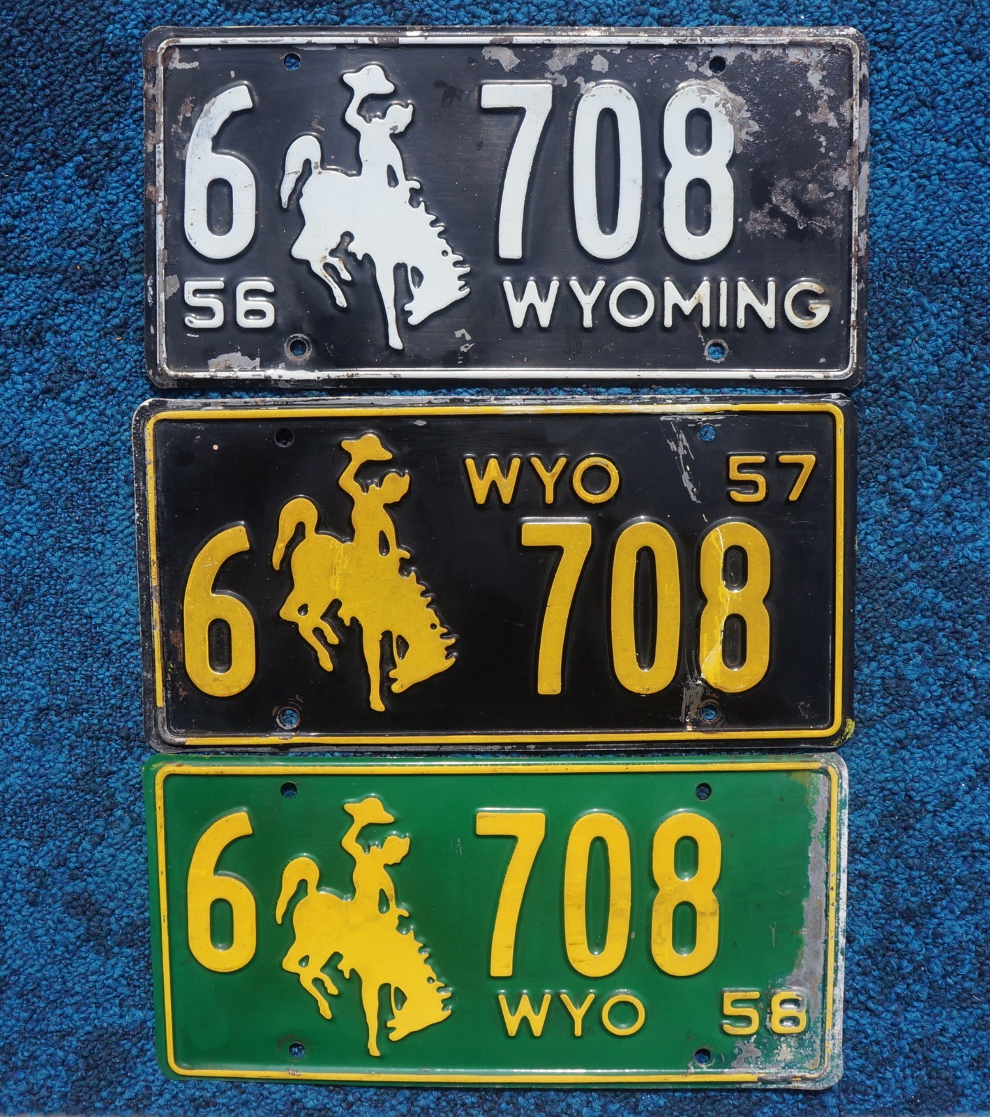 1956 1957 1958 Wyoming License Plate LOT OF 3 Plates