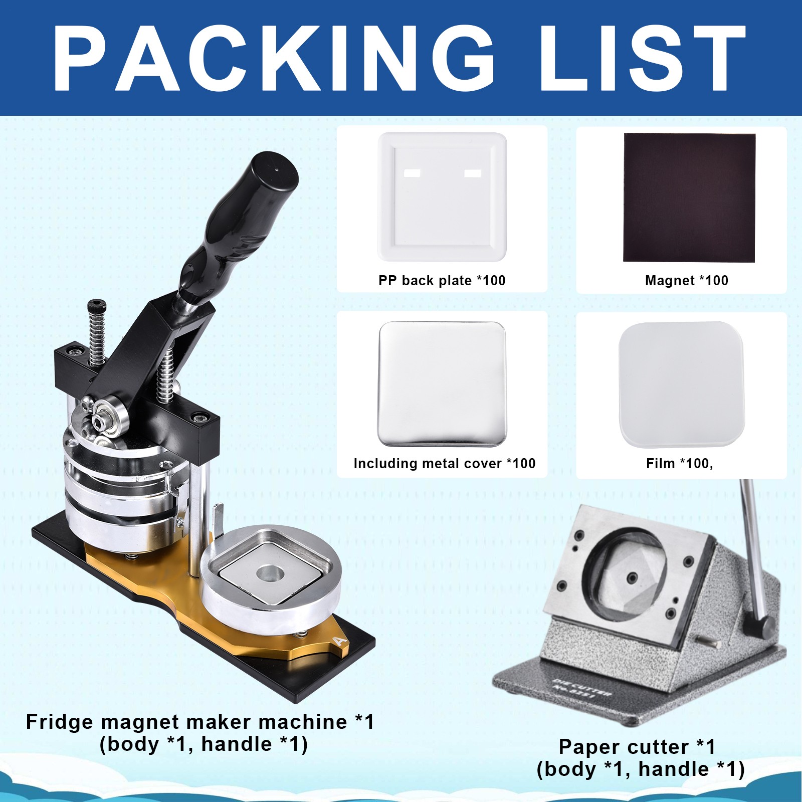 50mm 2inch Square Magnet Making Machine for DIY Decoration +100pcs Materials