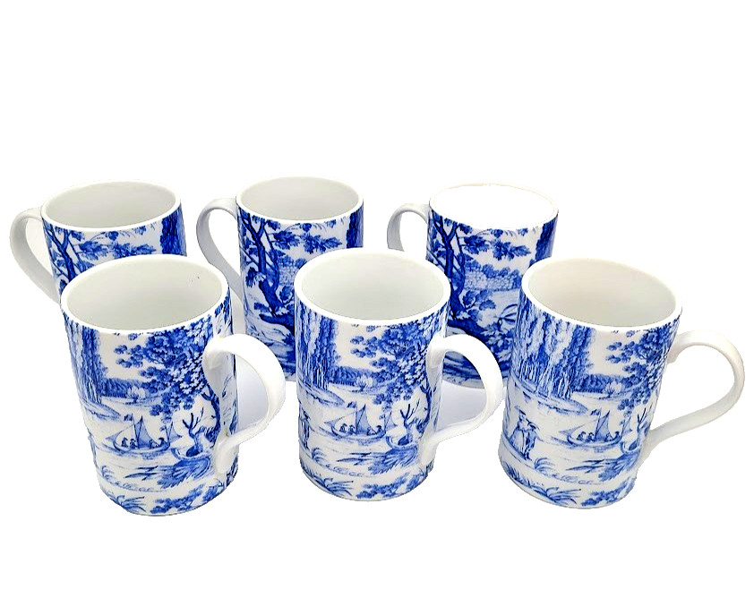 MMA Blue & White Toile Mugs Metropolitan Museum of Art Set of 6 10 oz.