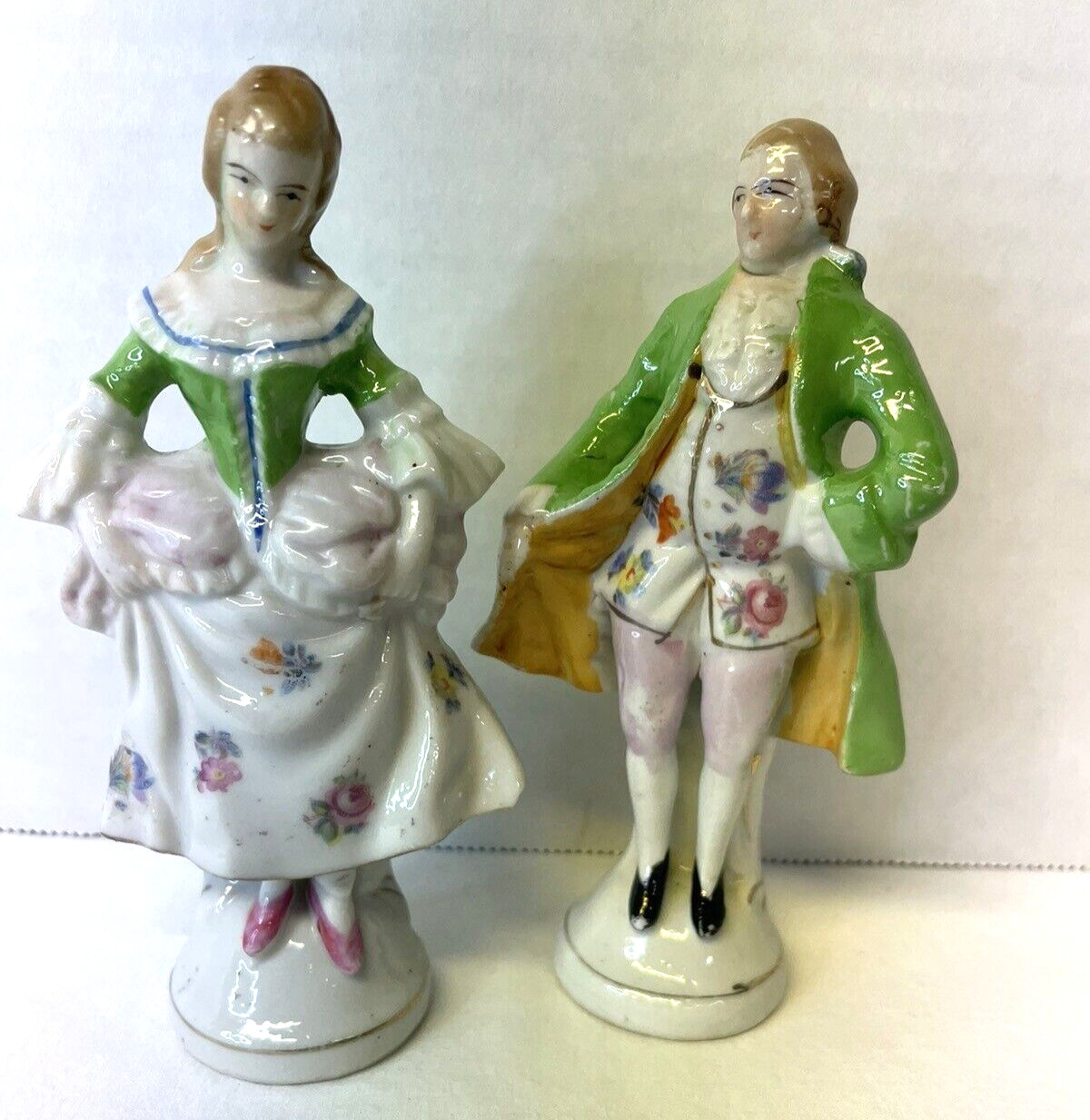 French-Colonial Hand-Painted Transferware Man Woman Figurines