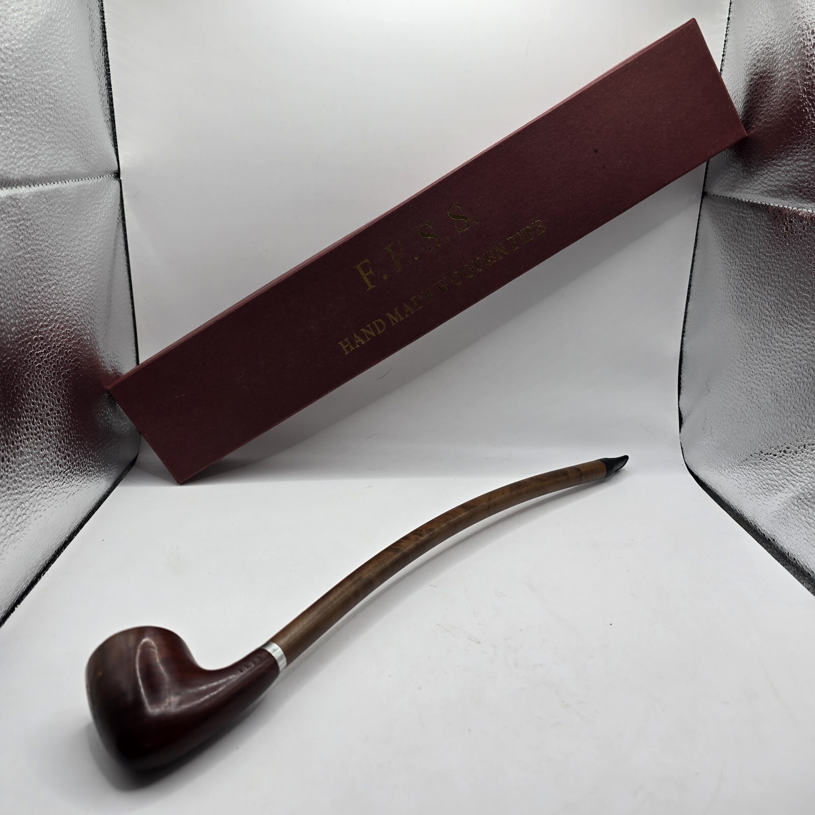 F.E.S.S. Hand Made Long Stem Wooden Pipe - Cracked - With Box