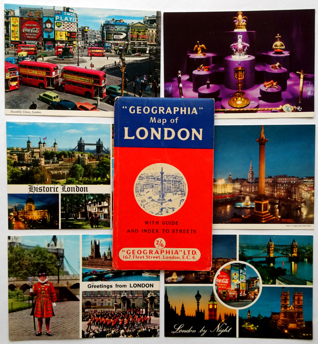 London Vintage Postcards Postcards 1980s & City Map GEOGRAPHIA from 1951