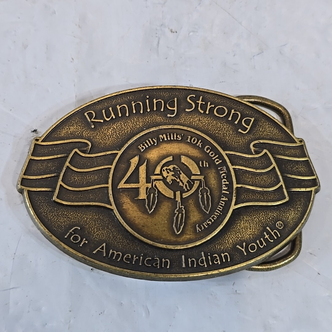 Belt Buckle Running Strong Olympics Billy Mills Metal 1964 Youth Oglala Lakota